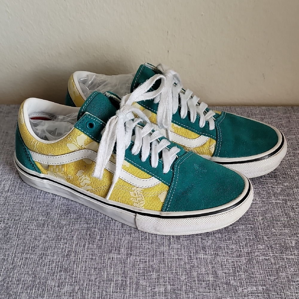 Vans Old Skool Aloha Teal Yellow Mens Size 8.5 Skate Sneakers Skateboarding